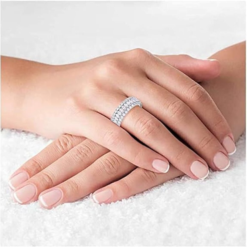 18K White Gold Marquis Cut Eternity Ring Band Stacked Layered Gift Present - Picture 3 of 3